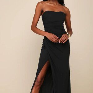 Lulus - Epitome of Allure Black Mesh Strapless Ruched Maxi Dress